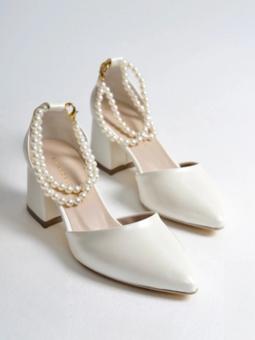 BRIDAL SHOES Eleanor Louise | Ivory Mid Heels with Pearls